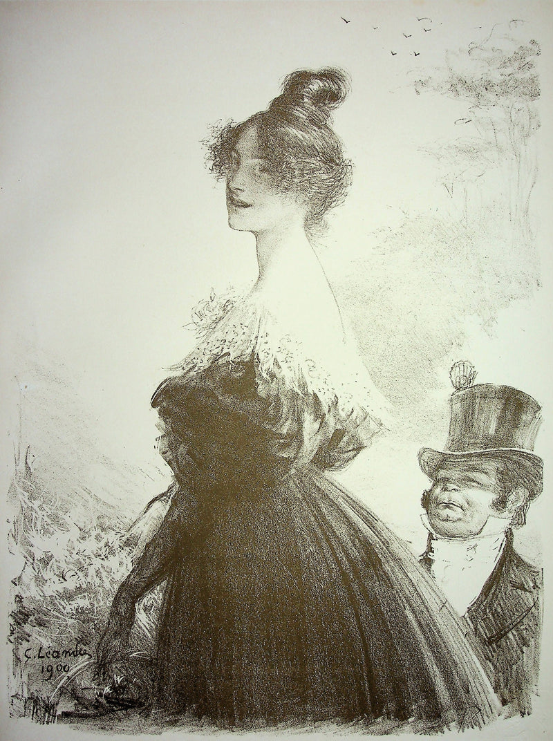 Charles LÉANDRE : Femme en robe noire, Lithographie originale signée