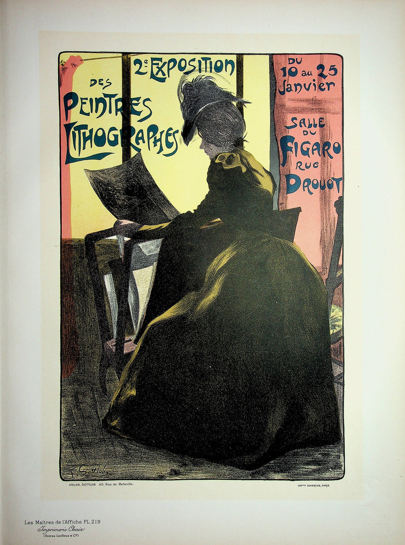 Fernand Louis GOTTLOB : Femme à la robe noire de dos, Lithographie originale signée