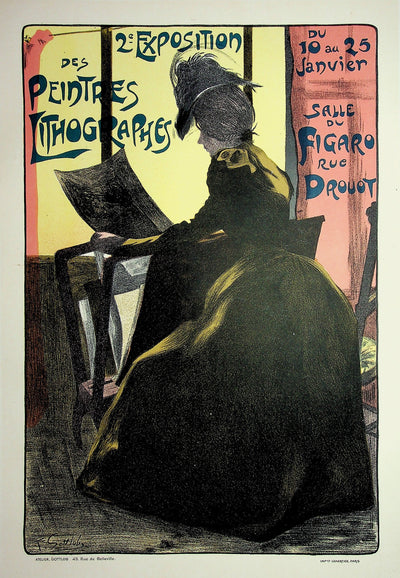 Fernand Louis GOTTLOB : Femme à la robe noire de dos, Lithographie originale signée