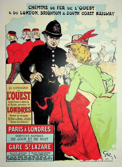 Jules GRUN : Compagnie de chemins de fer de Londres, Lithographie originale signée