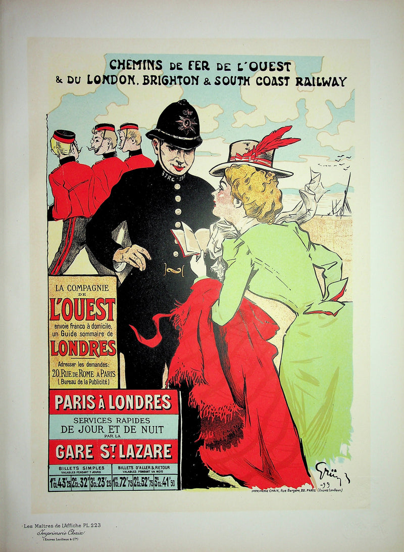 Jules GRUN : Compagnie de chemins de fer de Londres, Lithographie originale signée