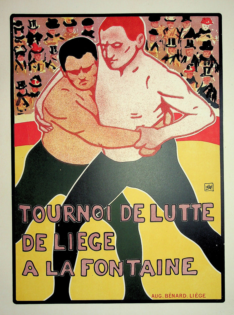 Armand RASSENFOSSE : Deux lutteurs à Liège, Lithographie originale signée