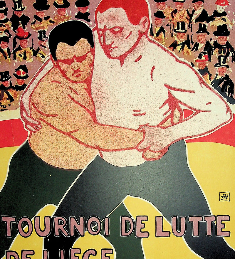 Armand RASSENFOSSE : Deux lutteurs à Liège, Lithographie originale signée