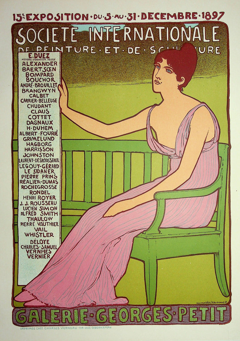 Maurice RÉALIER-DUMAS : La femme à la robe rose, Lithographie originale signée