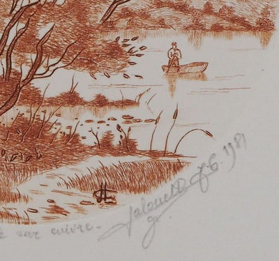 Jean Claude LALOUETTE : L'arbre et la barque, Gravure originale signée