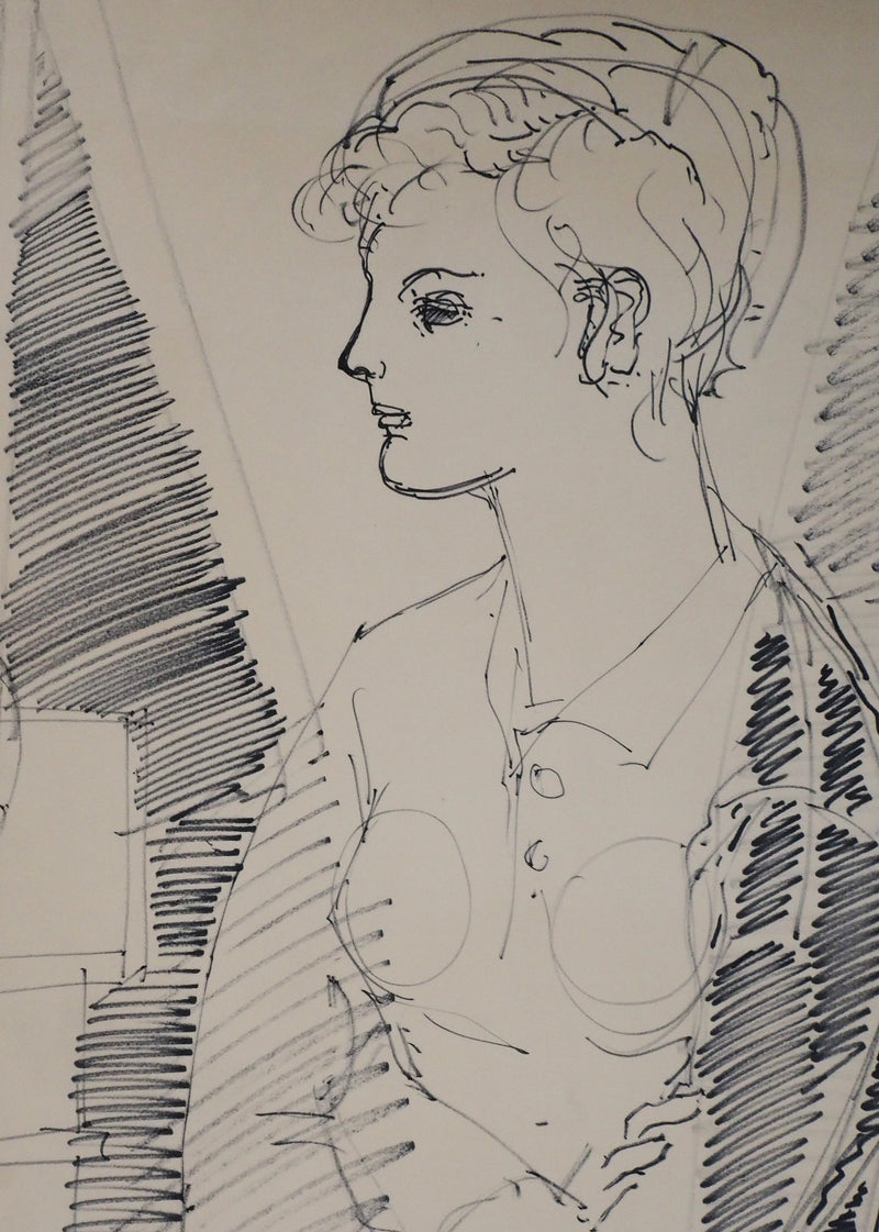 Max PAPART : Portrait de femme à la poterie, Dessin original signé