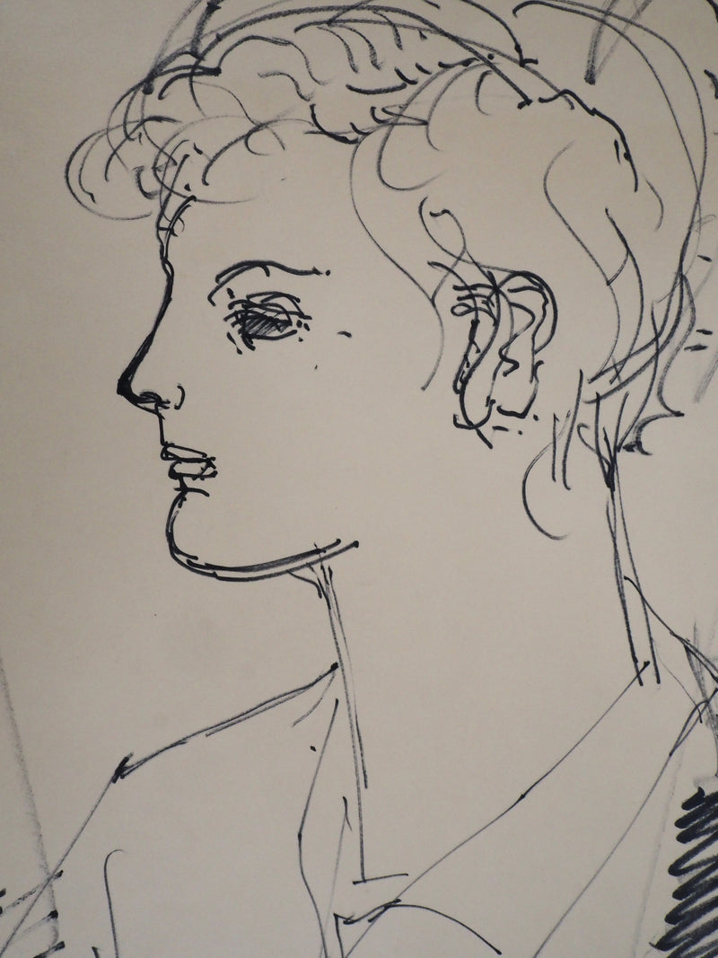 Max PAPART : Portrait de femme à la poterie, Dessin original signé