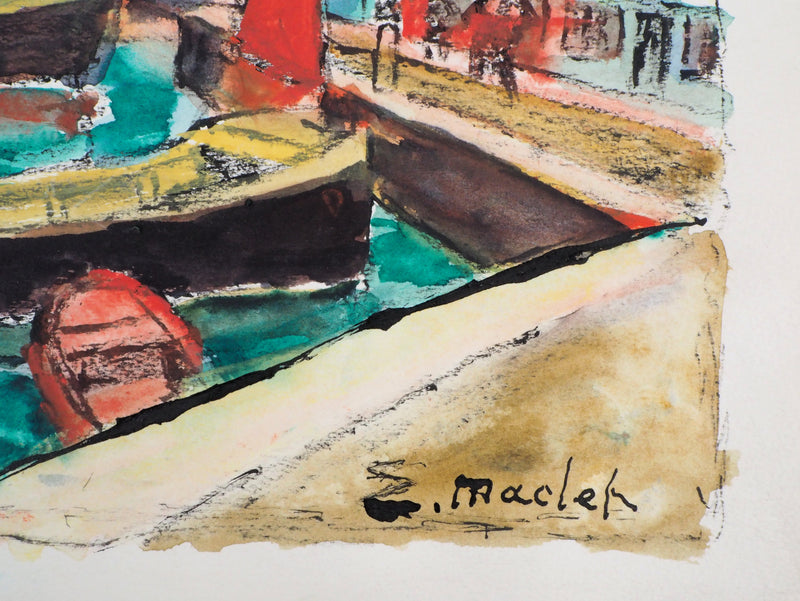 Elisée MACLET : Au port, Aquarelle originale signée