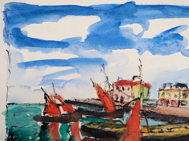 Elisée MACLET : Au port, Aquarelle originale signée