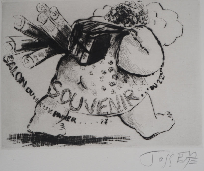 Monique JOSSE : Le visiteur aux livres, Gravure originale signée