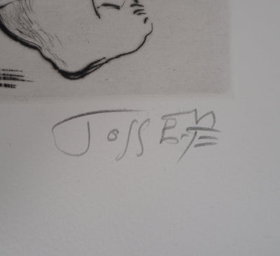 Monique JOSSE : Le visiteur aux livres, Gravure originale signée