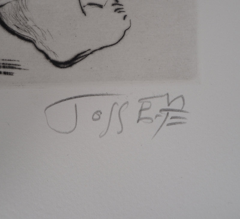 Monique JOSSE : Le visiteur aux livres, Gravure originale signée
