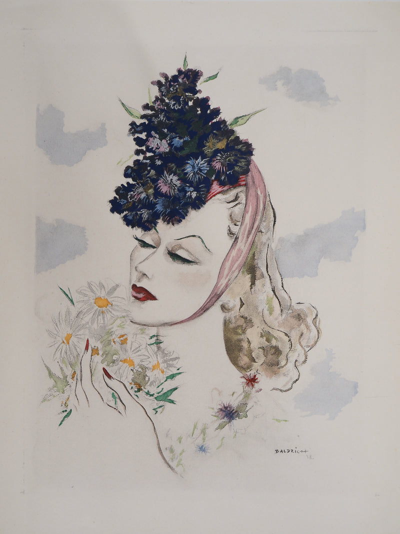 BALDRICH : La Beauté du Diable, la femme aux fleurs, Lithographie originale signée