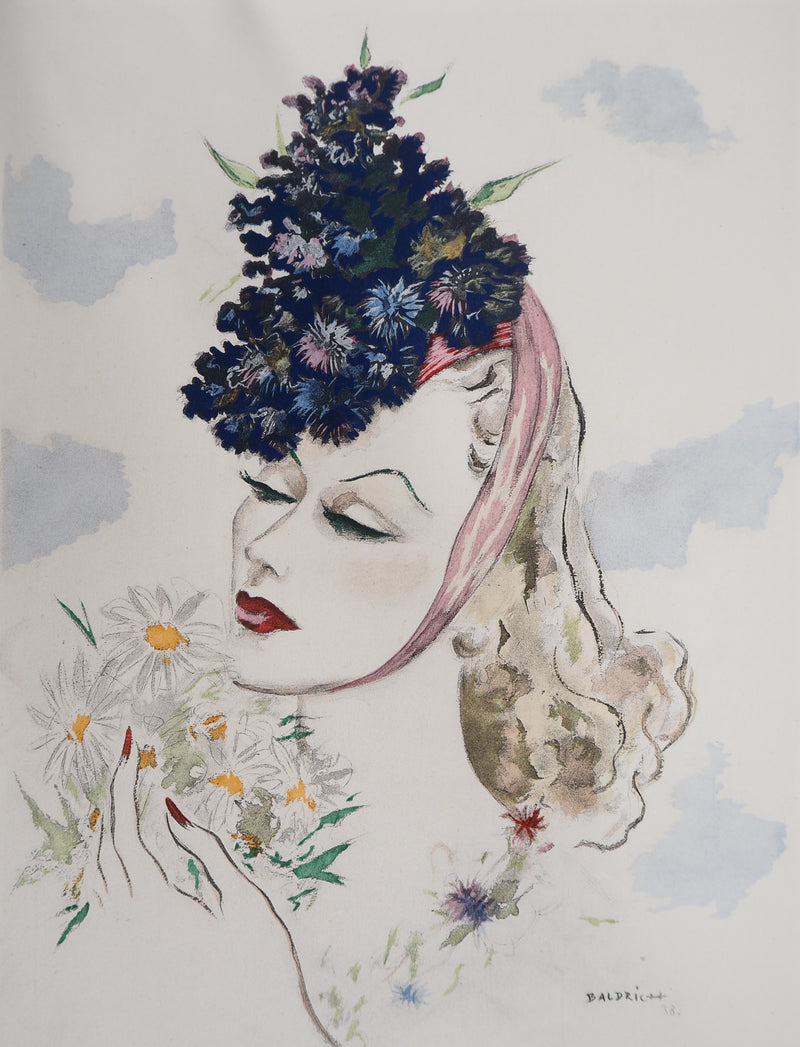 BALDRICH : La Beauté du Diable, la femme aux fleurs, Lithographie originale signée