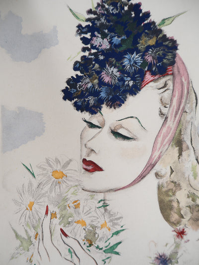 BALDRICH : La Beauté du Diable, la femme aux fleurs, Lithographie originale signée