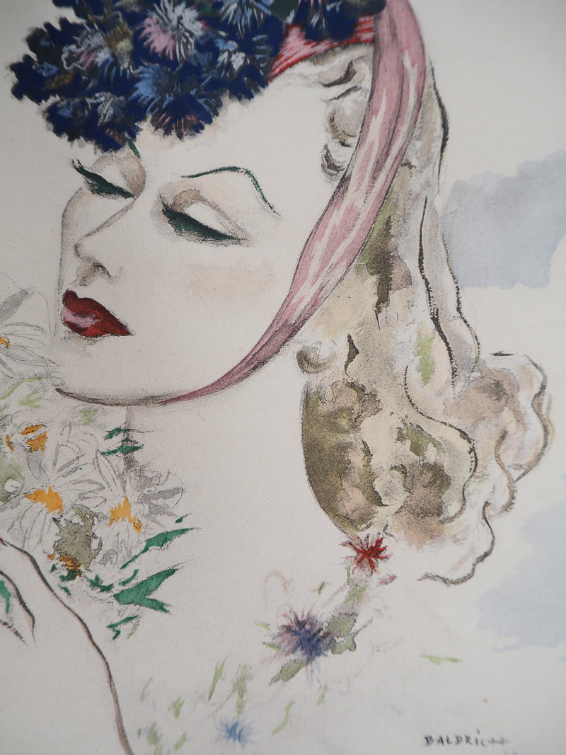 BALDRICH : La Beauté du Diable, la femme aux fleurs, Lithographie originale signée