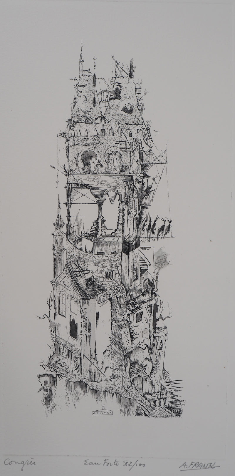 A.FRANK : Congrès ou le mont fantasque, Gravure originale signée