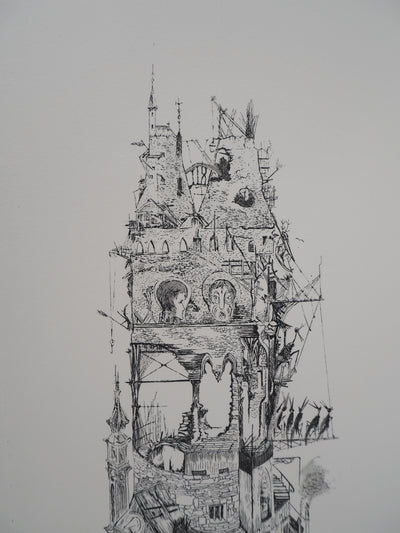 A.FRANK : Congrès ou le mont fantasque, Gravure originale signée