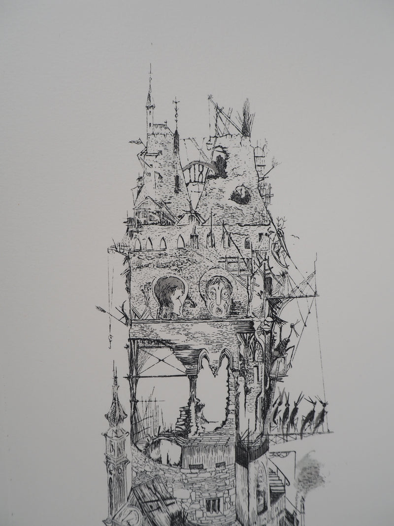 A.FRANK : Congrès ou le mont fantasque, Gravure originale signée