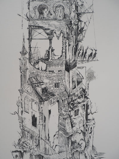 A.FRANK : Congrès ou le mont fantasque, Gravure originale signée
