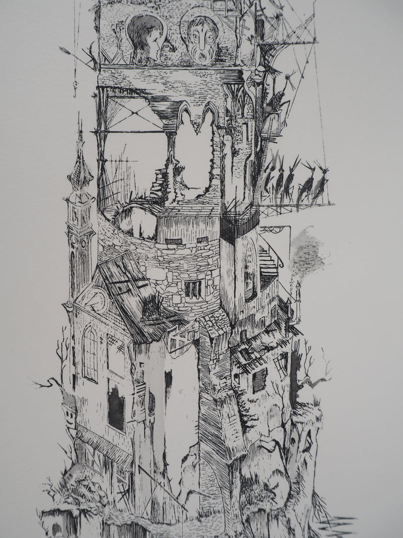 A.FRANK : Congrès ou le mont fantasque, Gravure originale signée