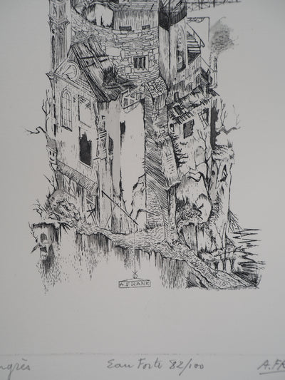 A.FRANK : Congrès ou le mont fantasque, Gravure originale signée