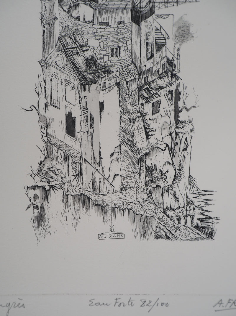 A.FRANK : Congrès ou le mont fantasque, Gravure originale signée