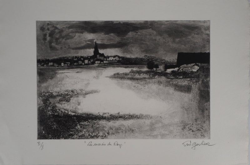 Luc GERBIER : Les marais du Roy, Gravure originale signée