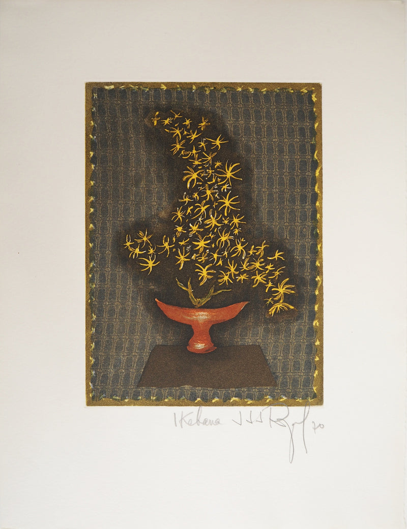 Jacques Joachim Jean RIGAL : Ikebana (Japon, composition florale), Gravure originale signée
