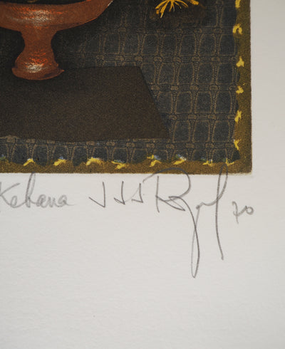 Jacques Joachim Jean RIGAL : Ikebana (Japon, composition florale), Gravure originale signée
