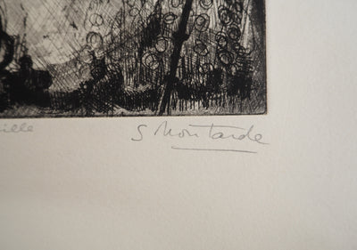 S. MOUTARDE : Espagne, la semaine Sainte à Séville, Gravure originale signée