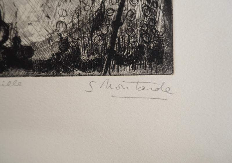 S. MOUTARDE : Espagne, la semaine Sainte à Séville, Gravure originale signée