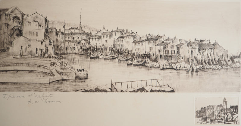 René William THOMAS : Port de plaisance, Gravure originale signée