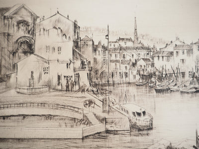 René William THOMAS : Port de plaisance, Gravure originale signée