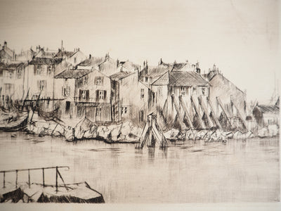 René William THOMAS : Port de plaisance, Gravure originale signée