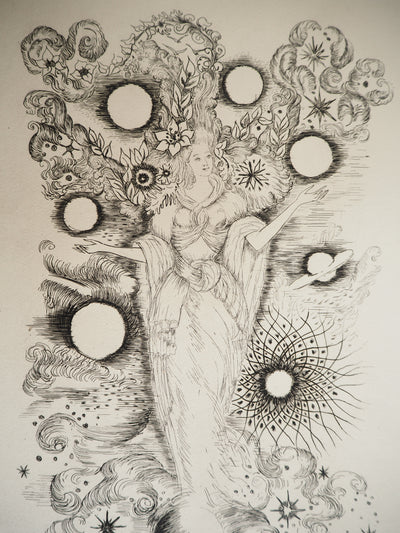 Madeleine TESSIER : L'astrologue, Gravure originale signée