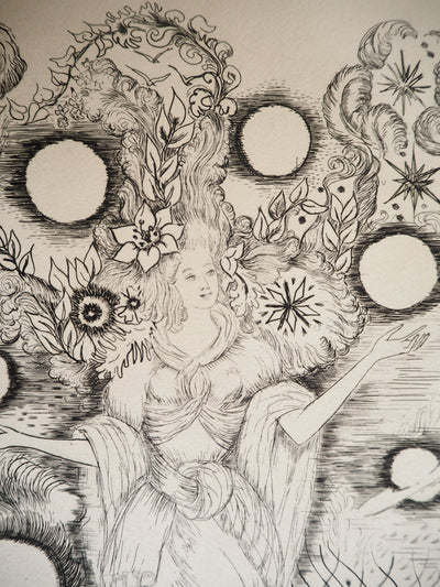 Madeleine TESSIER : L'astrologue, Gravure originale signée