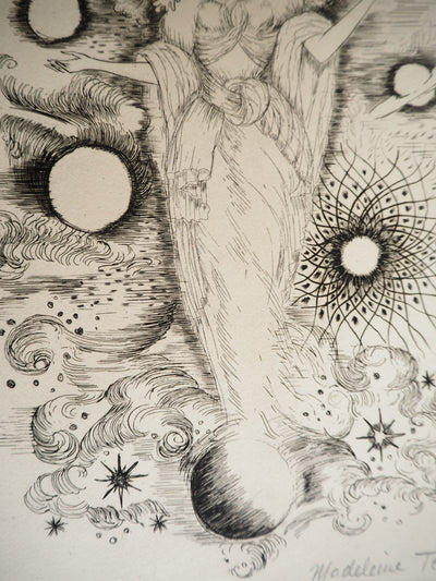 Madeleine TESSIER : L'astrologue, Gravure originale signée