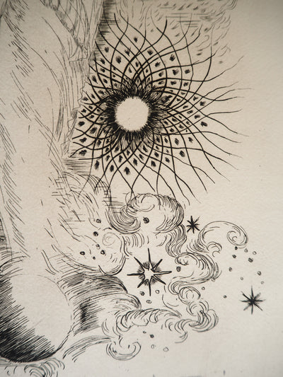 Madeleine TESSIER : L'astrologue, Gravure originale signée