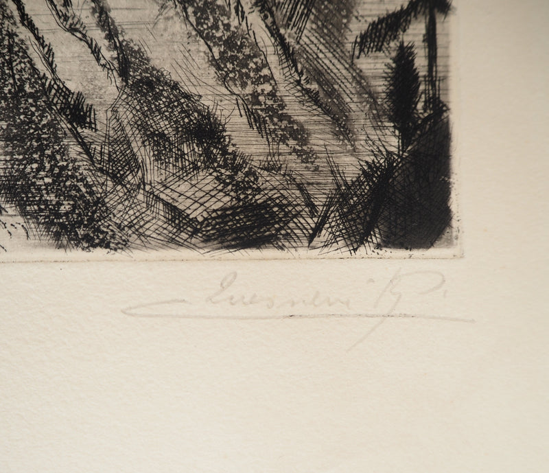 Camille QUESNEVILLE : Cascade japonaise, Gravure originale signée