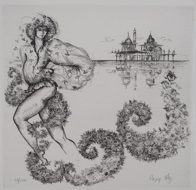 Régis DHO : La déesse Flore à Venise, Gravure originale signée