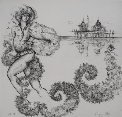 Régis DHO : La déesse Flore à Venise, Gravure originale signée
