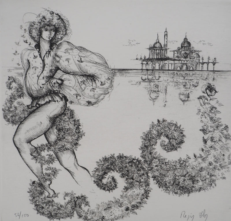 Régis DHO : La déesse Flore à Venise, Gravure originale signée