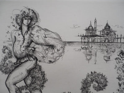 Régis DHO : La déesse Flore à Venise, Gravure originale signée