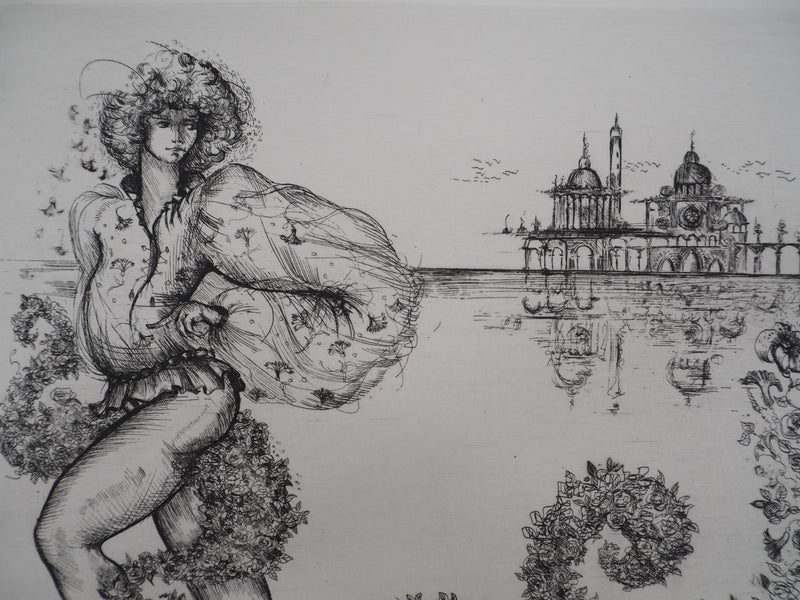 Régis DHO : La déesse Flore à Venise, Gravure originale signée