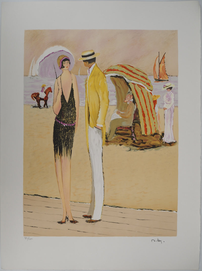 Ramon DILLEY : Couple sur la plage, Lithographie originale signée