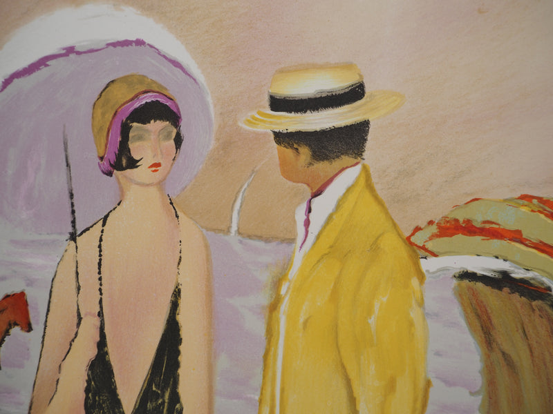 Ramon DILLEY : Couple sur la plage, Lithographie originale signée