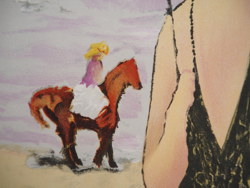 Ramon DILLEY : Couple sur la plage, Lithographie originale signée