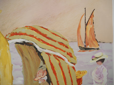 Ramon DILLEY : Couple sur la plage, Lithographie originale signée