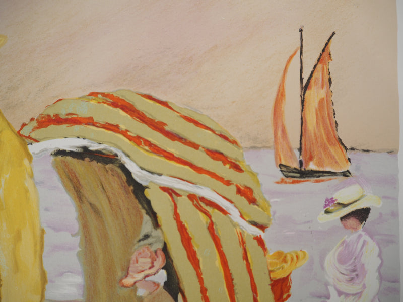 Ramon DILLEY : Couple sur la plage, Lithographie originale signée